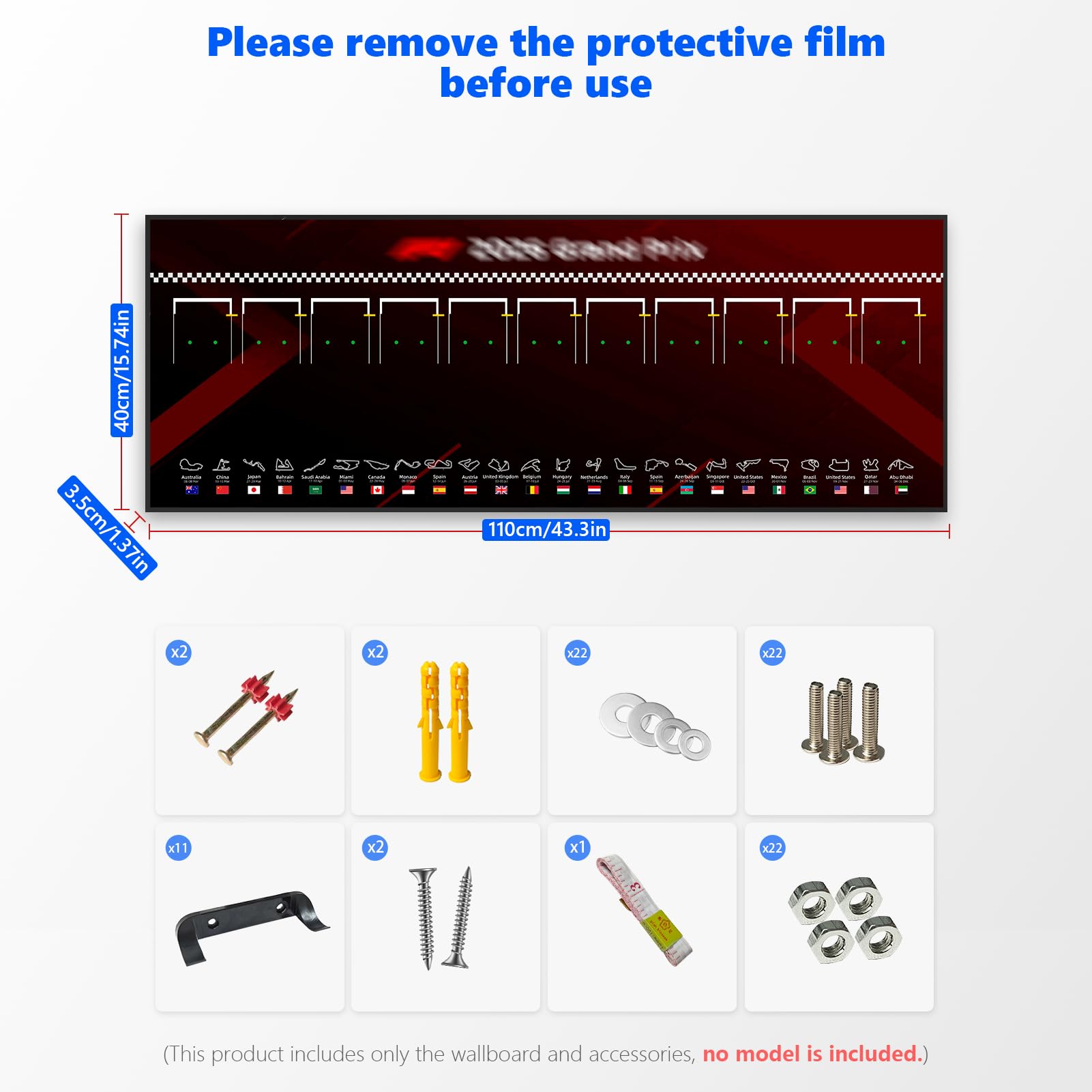 Wandhalterung Display Kompatibel Mit Lego F1 Speed Champions,110x40cm Wall Mount Wallboard Rahmen Für 11Rennwagen(77242-77252, 77258, 77259)(Kein Modell enthalte) Frame für Sammlerzimmer & Büro
