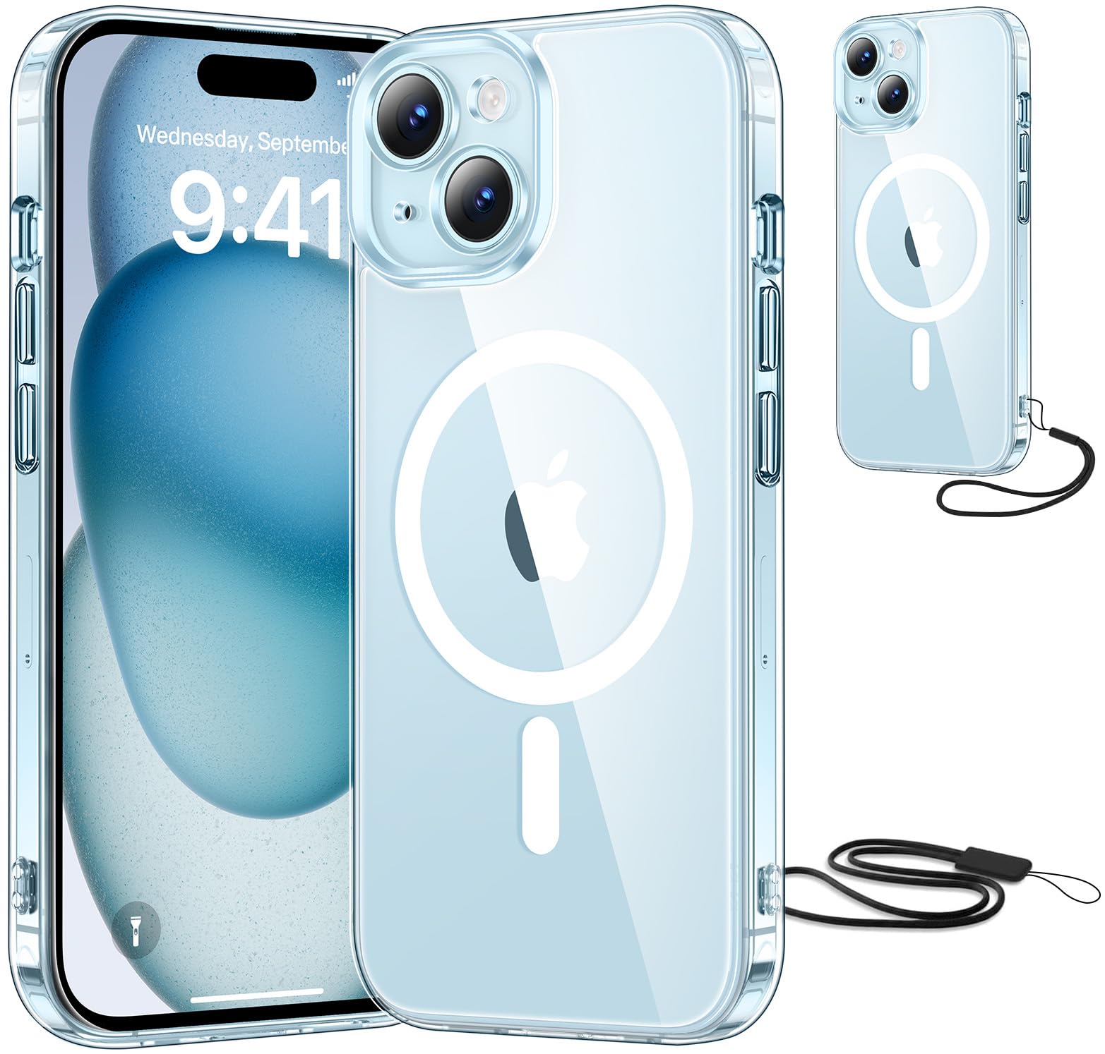 Opkiegrn Magnética Funda para iPhone 13 con Cuerda, Protección Lente Cámara, Compatible con MagSafe, con Negro Cordón Carcasa [Anti-Amarillo] Anti-Choques Ultra Fina Funda para iPhone 13 -Transparente — view 15