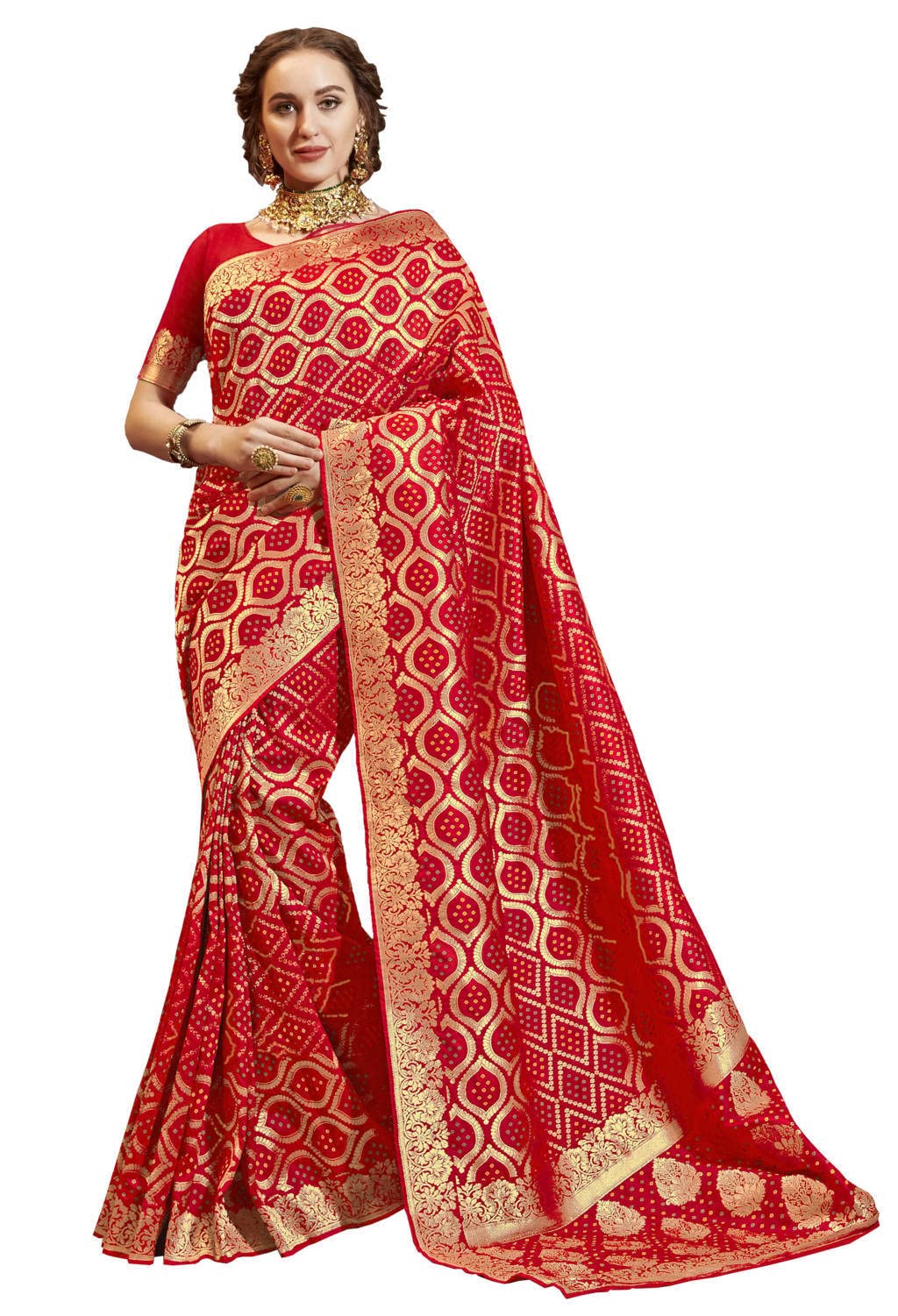 Riwazo Women's Handloom Silk Zari Work Saree with Blouse Piece (SGPTL-8003,Red)