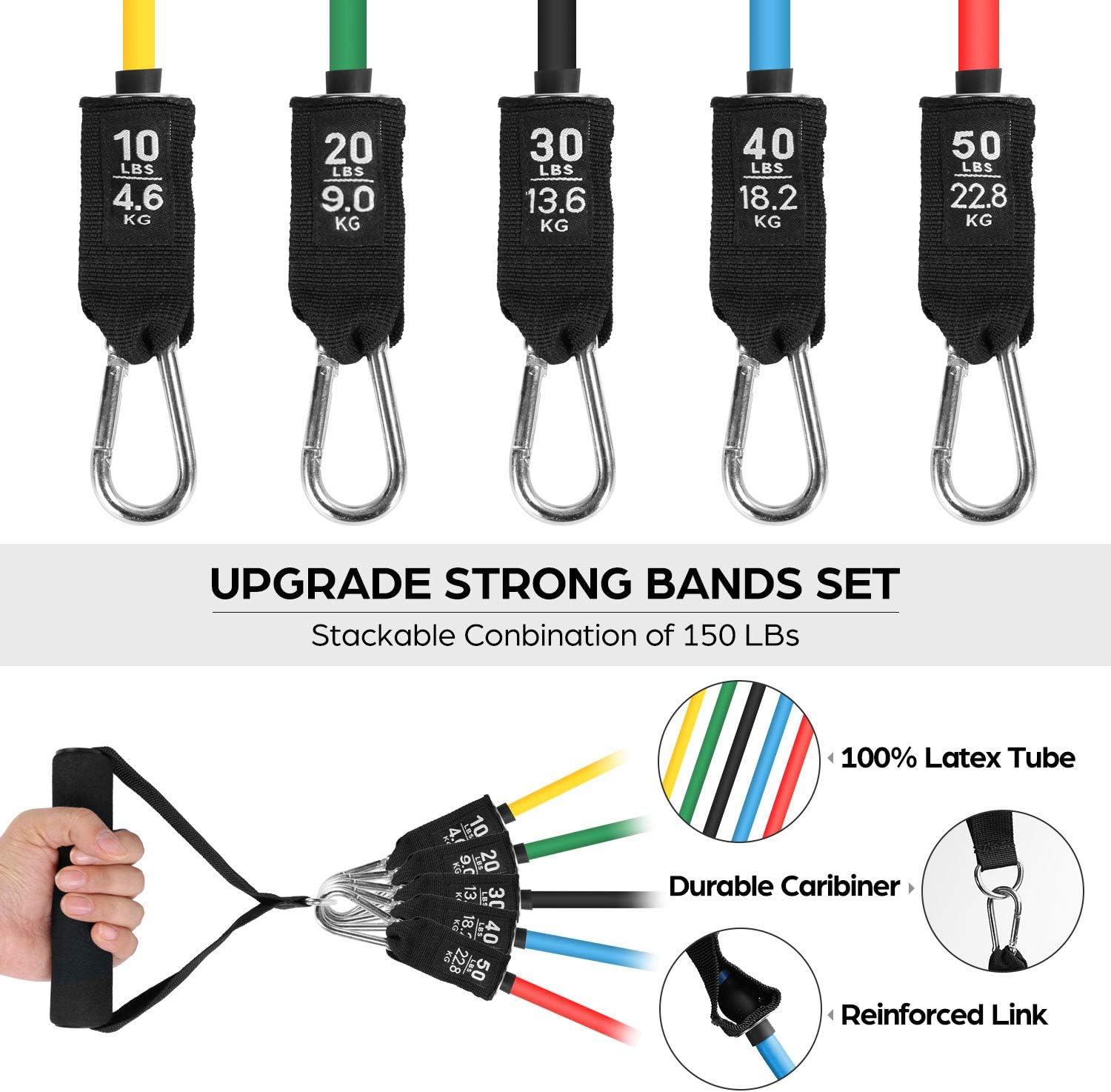 Odoland 21pcs Resistance Bands Set, Exercise Loop Bands with Door Anchor, Handles, Core Sliders, Ankle Straps, Massage Ball and Sport Towel for Resistance Training, Physical Therapy, Home Workouts