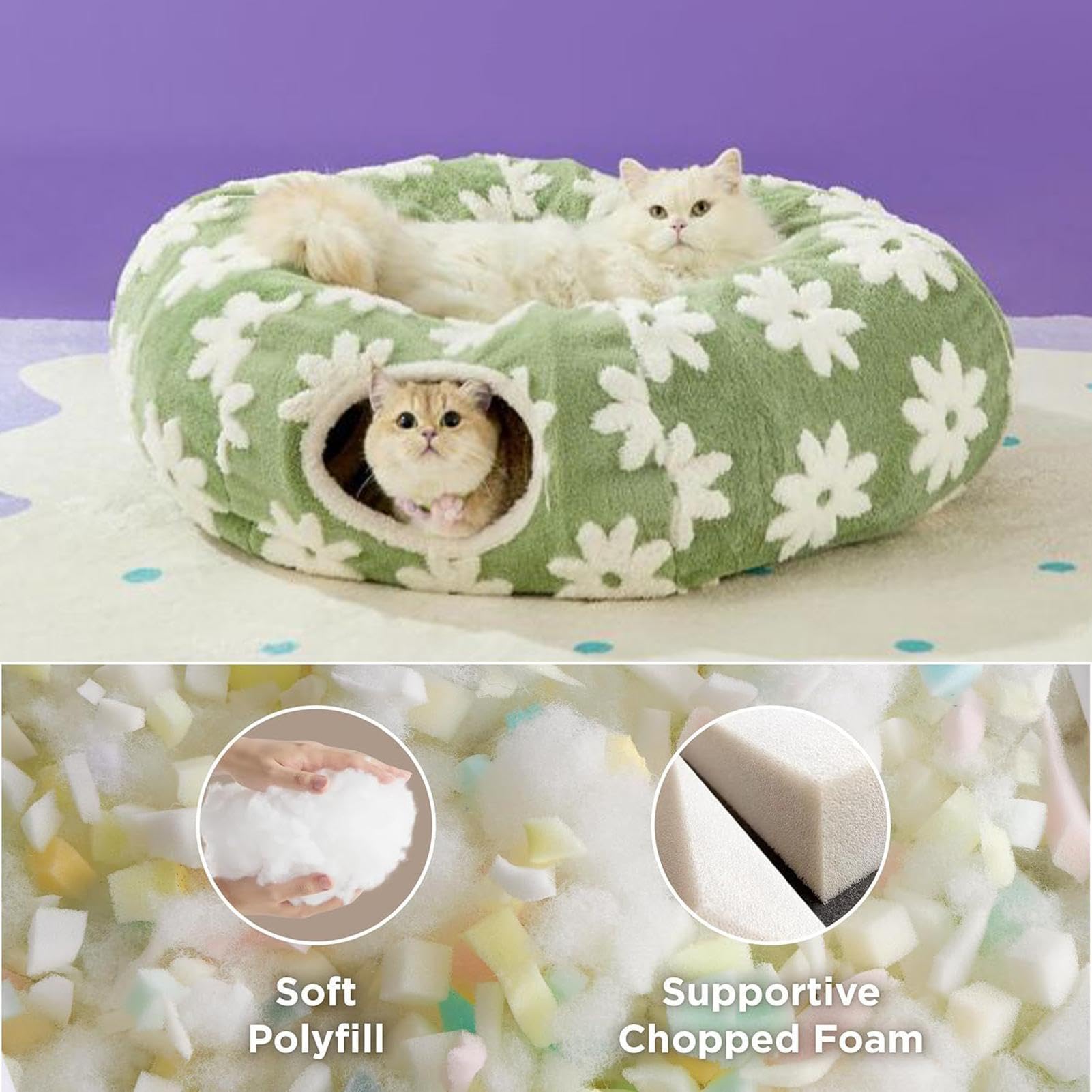 Tunnel pour Chats Jouet Cave en Peluche Lavable avec Balle | Tunnel Donut Interactif Pour Chat À Design Pour Ramper Divertissement Mastication Intérieur Extérieur Lapin