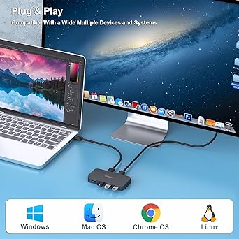 BENFEI USB 3.0 Switch, USB Switch 2 Computers Share 4 USB for PC, Mouse, Keyboard, Printer, Scanner, USB KVM Switch Selector Compatible with Windows, Mac, Linux
