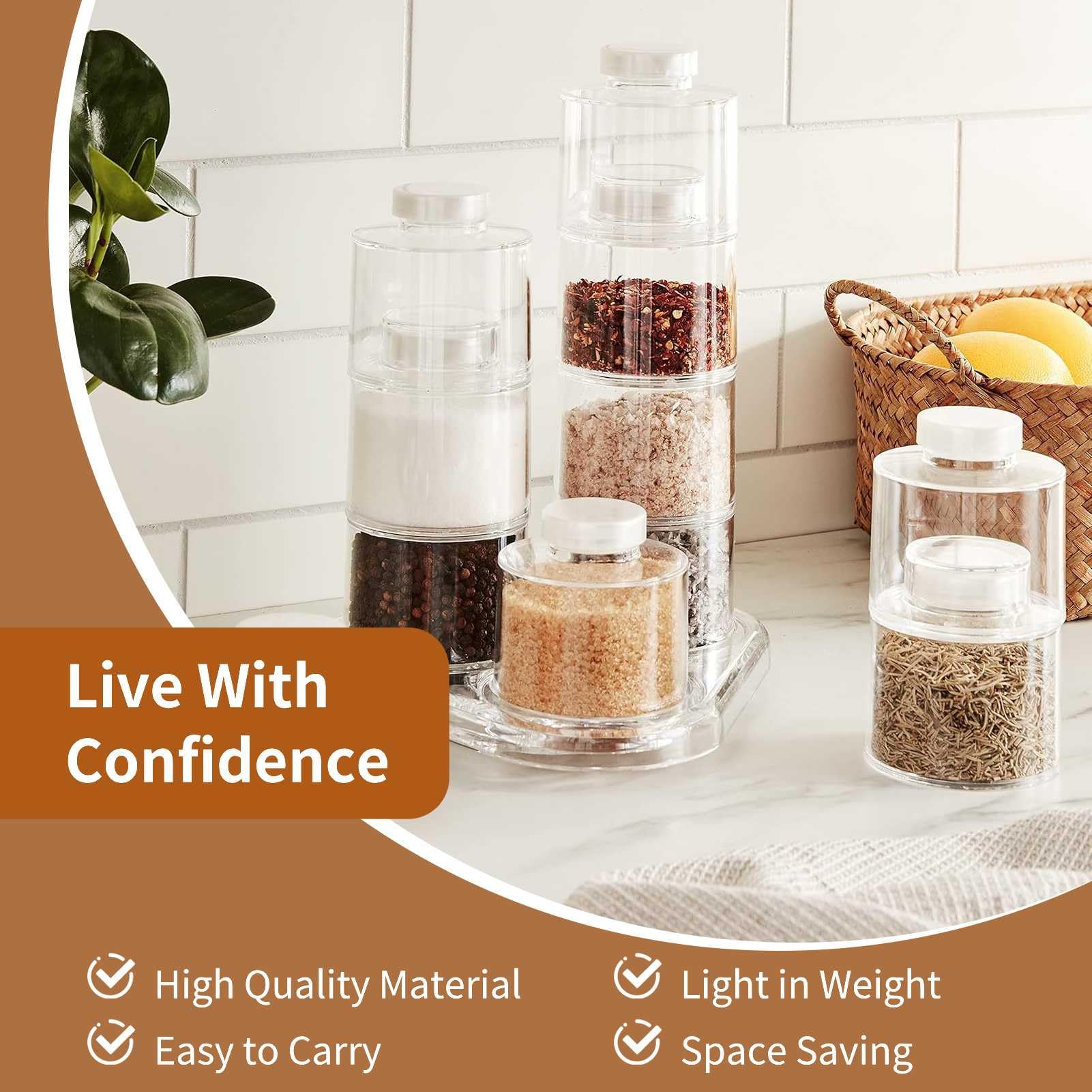 6pcs Spice Containers, Plastic Spice Jars with Sifters Stackable Seasoning Containers Dispenser Travel Seasoning Box Empty Round Spice Bottles Empty Condiment Set for Travel, Camping, Kitchen