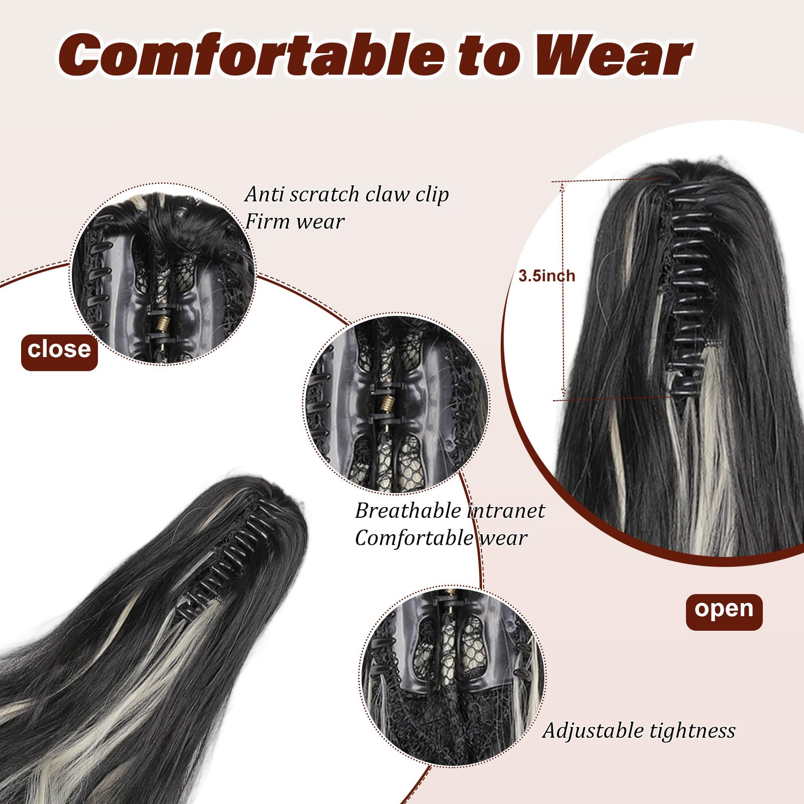 Dcbaboo Ponytail Extension Curly 18inch Claw Clip in Ponytail Hair Extensions Long Wavy Synthetic Pony tails Natural Wave One Piece Hairpiece Fake Ponytail for Women Natural Black & Bleach Blonde - Image 2