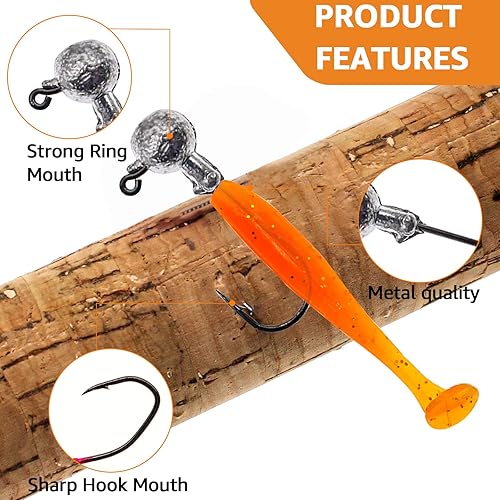Miniatura 5 de Ghanneey Señuelos suaves de pesca, kit de cebos de plástico para pesca, señuelos de pesca con ganchos de cabeza de plomo para pesca trucha Redfish