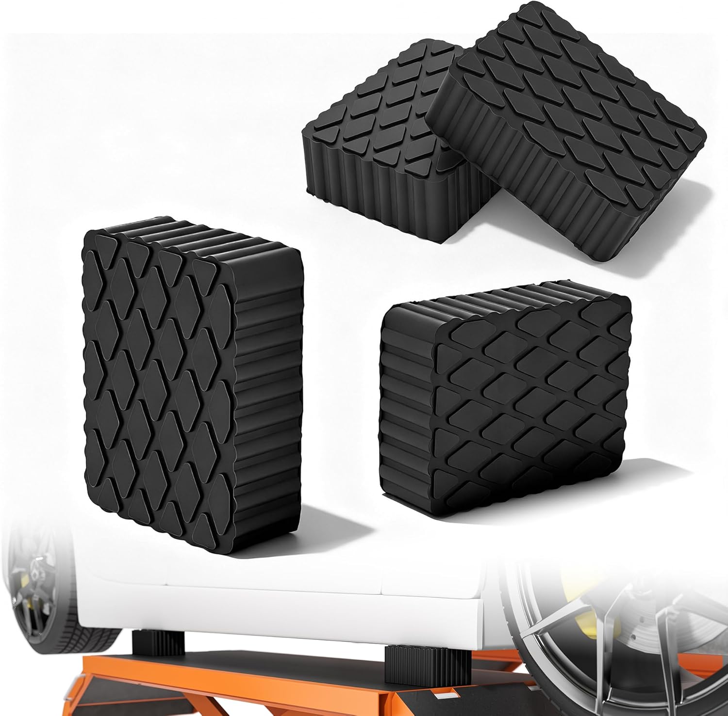 4 Pack Solid Rubber Auto Lift Pads 6.3" x 4.7" x 2", Heavy Duty Anti-Skid Block Spacer for Car Lifts, Jacks & Racks and Repair Racks, Universal Replacement Jack Pads, 3000 lb Capacity