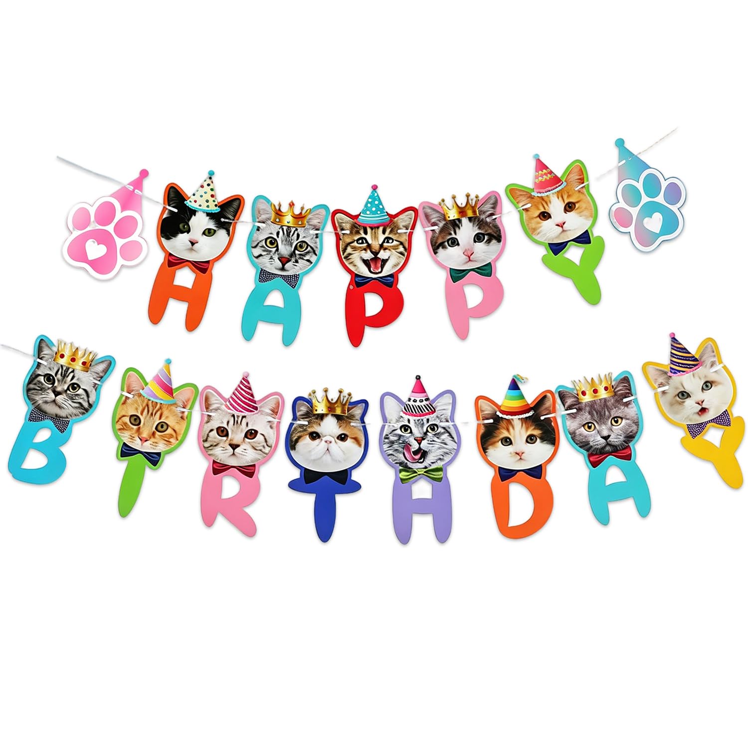 Happy Birthday Banner - Party & Birthday Decorations for Girls and Women - Happy Birthdays Bunting Banner - Reusable & Cute (Cat)