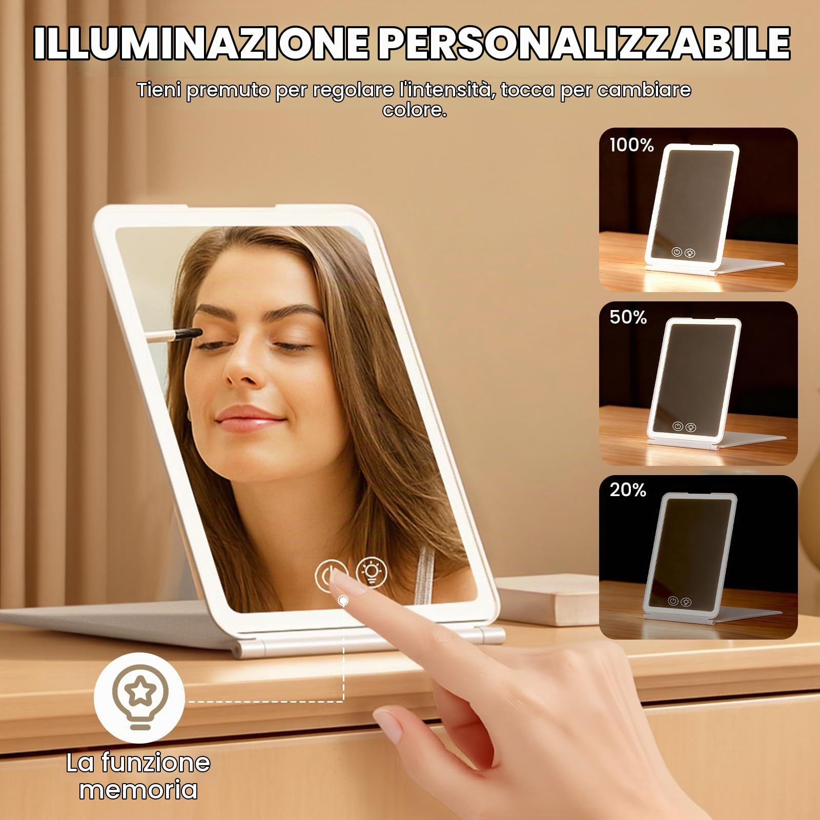 HYROMIN Specchio Trucco con Luci Ricaricabile — immagine 2 di 15