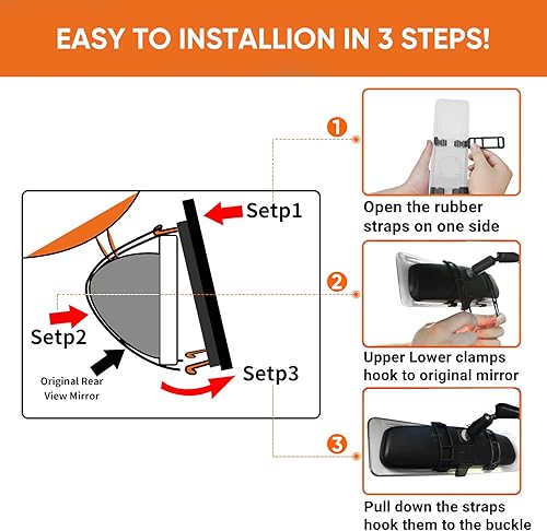 Miniatura 6 de Espejo retrovisor de 11.8 pulgadas más grande antirreflejo para el interior del automóvil, espejo retrovisor panorámico gran angular convexo