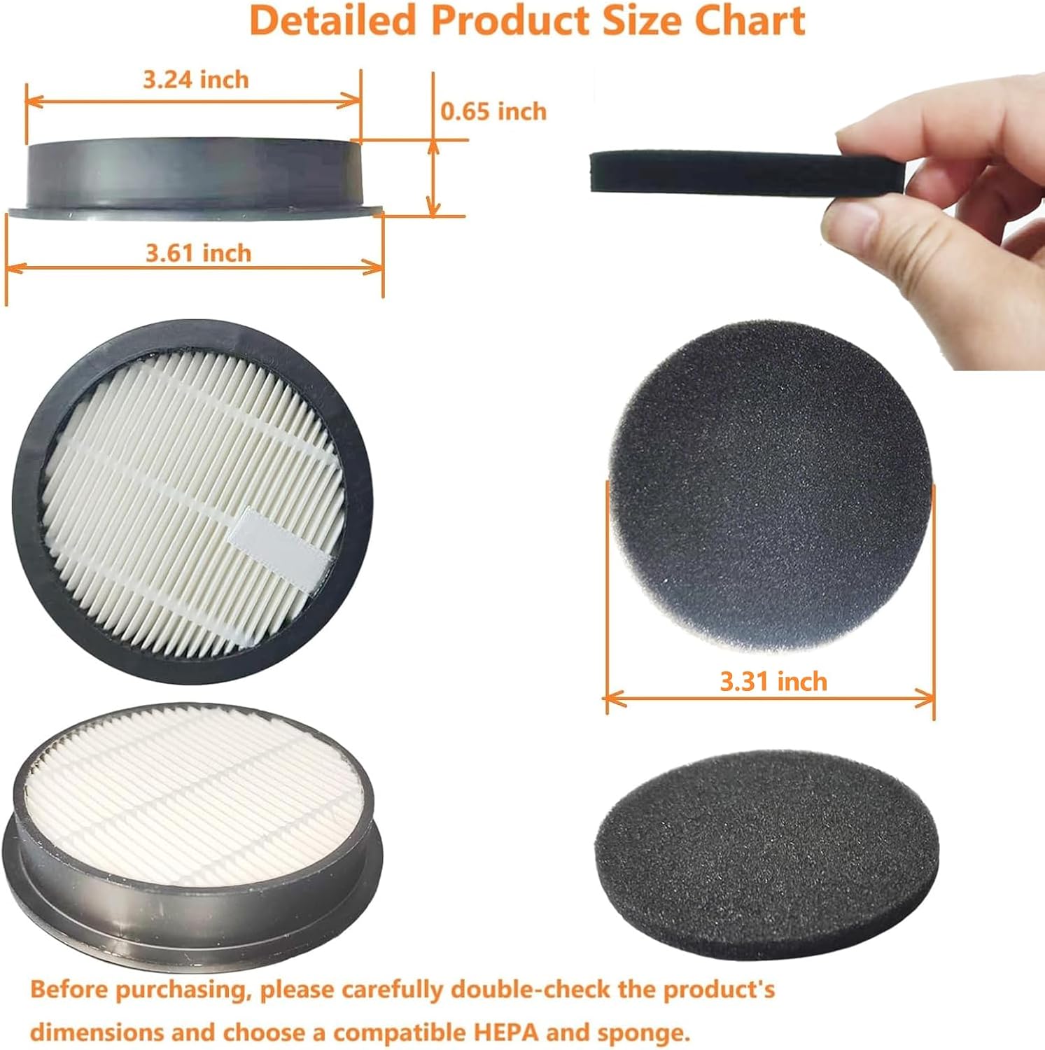 3Pack Acevac11 Hepa Replacement Filters and 3pack Sponge set Compatible with AFNOP Cordless Vacuum Cleaner, Washable and Durable Filters Works with AFNOP Upright Vac.(3.61in*3.61in*0.65in)