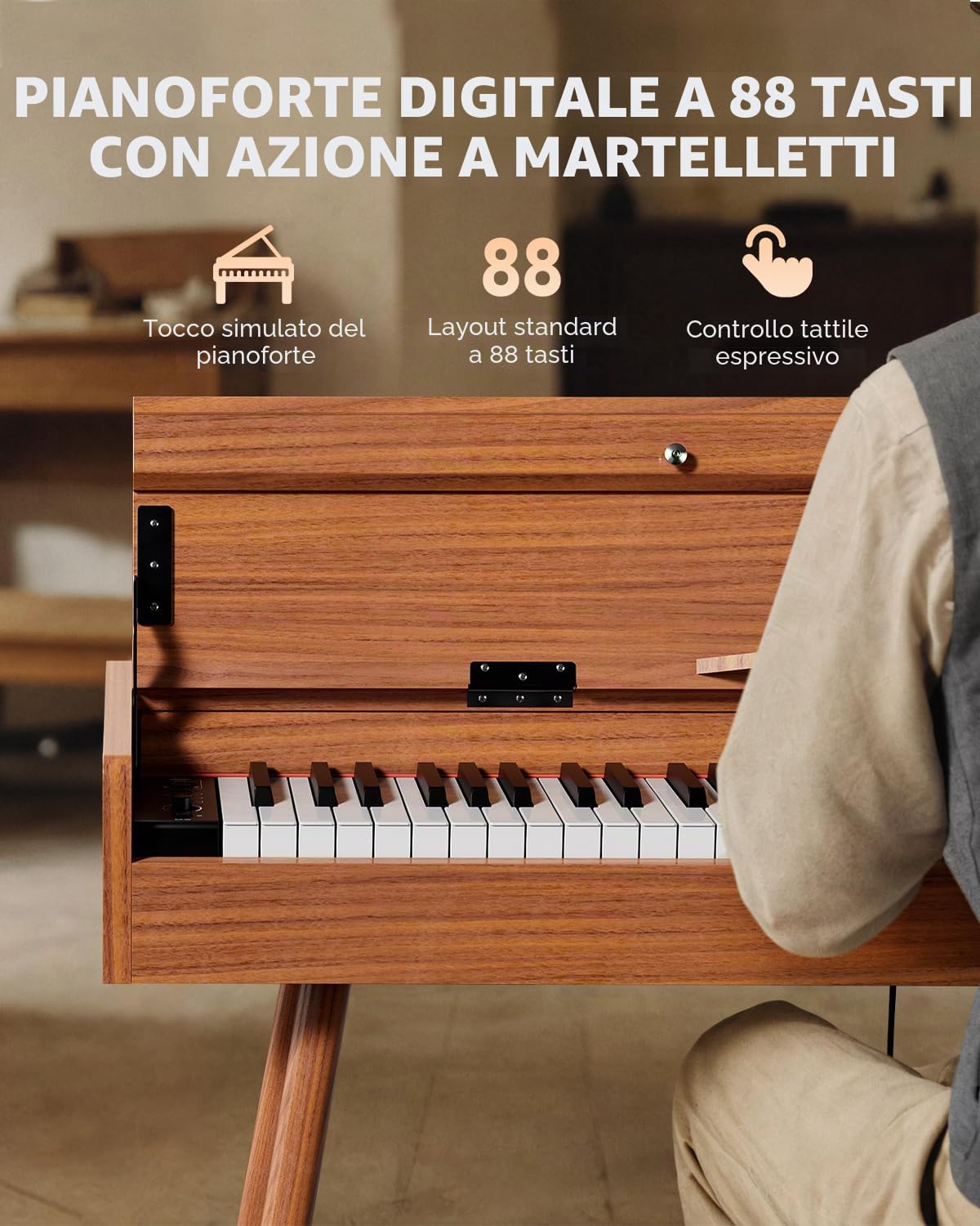 Pianoforte Digitale Eastar EUP-100 88 Tasti Pesati con Cuffie e Pedali