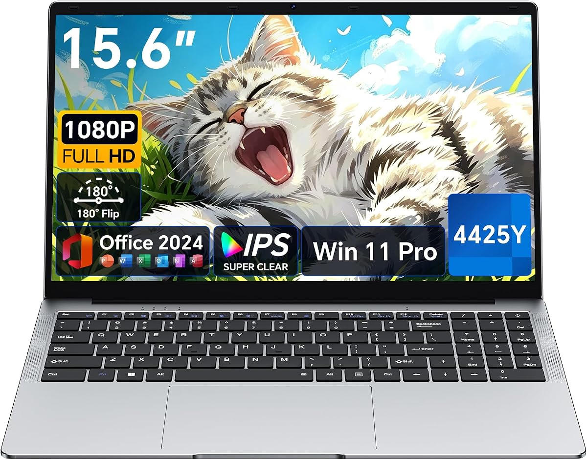 EYY 2026 Laptop Computer, 15.6" Laptops with Office 2024, Intel Pentium 4425Y Processor, 4GB RAM 128GB SSD, FHD IPS Display, Win 11 pro, WiFi 5, BT 5.0, HDMI, USB 3.0, Notebook for Business, Student