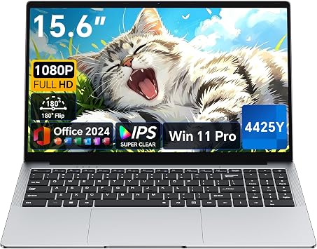 EYY 2026 Laptop Computer, 15.6" Laptops with Office 2024, Intel Pentium 4425Y Processor, 4GB RAM 128GB SSD, FHD IPS Display, Win 11 pro, WiFi 5, BT 5.0, HDMI, USB 3.0, Notebook for Business, Student