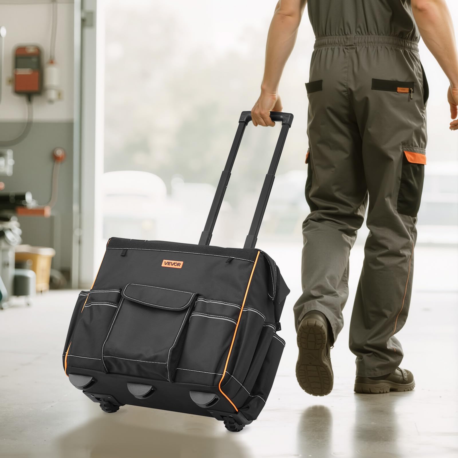 VEVOR Zaino Portautensili con Ruote, Capacità 50 kg, Borsa Portautensili con Ruote da 25 Tasche, Maniglia Telescopica Regolabile e Base Stabile, Organizzatore per Borse per Edilizia, Meccanico