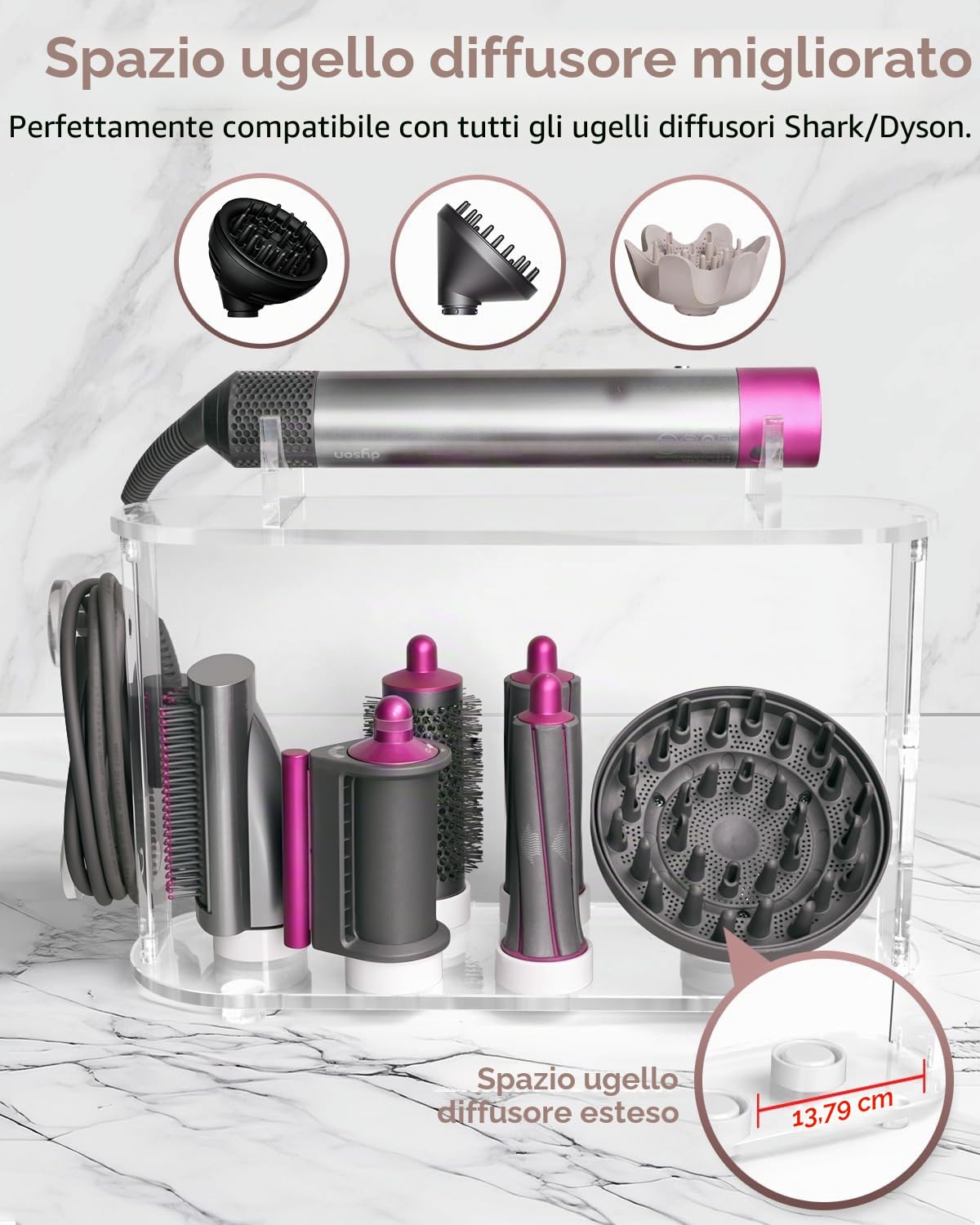 Affogato Supporto portaoggetti compatibile con accessori Dyson Airwrap, organizer da tavolo in acrilico a 6 fori, organizer da scrivania per riporre accessori a cilindro lungo per il bagno