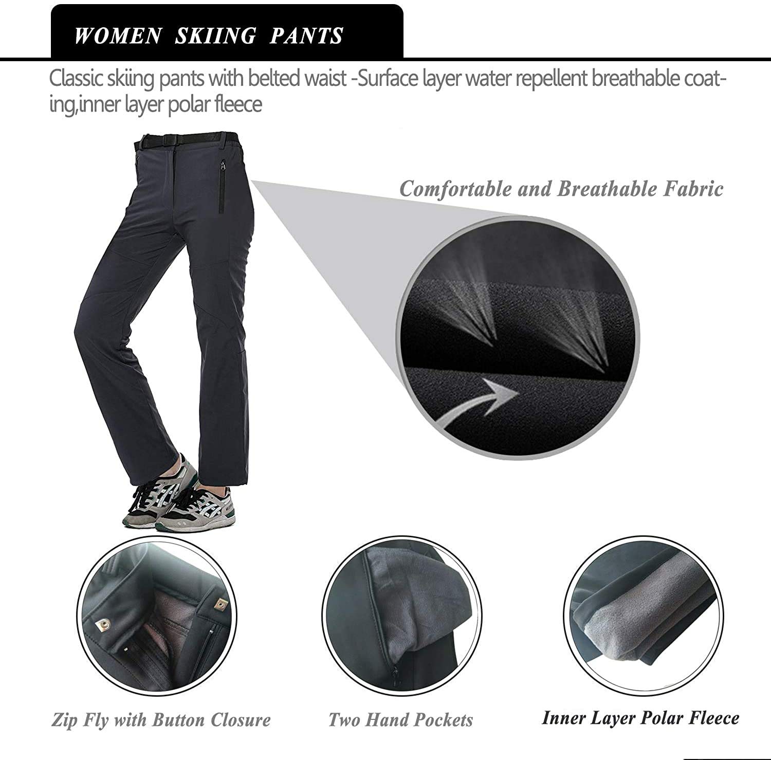 Mens Softshell Trousers Waterproof Golf Trousers Snow Ski Fleece Lined Outdoor Walking Hiking Pants Winter Overtrousers