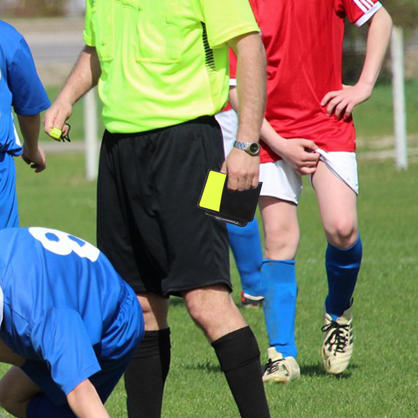 Angoily Kit Arbitro Calcio 2 Pezzi Cartellini Rossi e Gialli Sottili, Portafoglio Portatile, Penna e Blocco Note per Allenamenti Sportivi e Partite Ufficiali