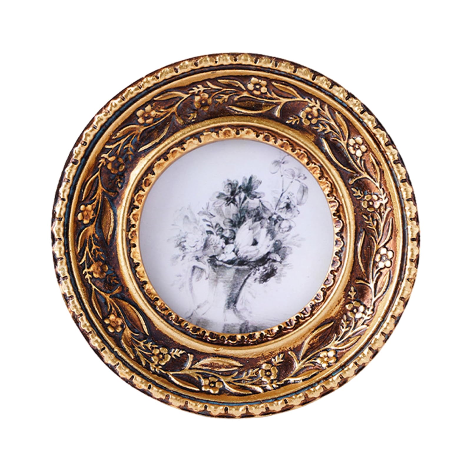 TFAOYS Antique Round Picture Frame Bronze Gold Small Circular Photo Frame for Desktop and Wall Hanging Farmhouses Home Decors Gifting Memory