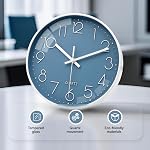 WISKALON Horloge murale moderne simple 10Inch Horloge Murale Silent Blue Clock Batterie Operated for Kids Salon Chambre Bureau de cuisine
