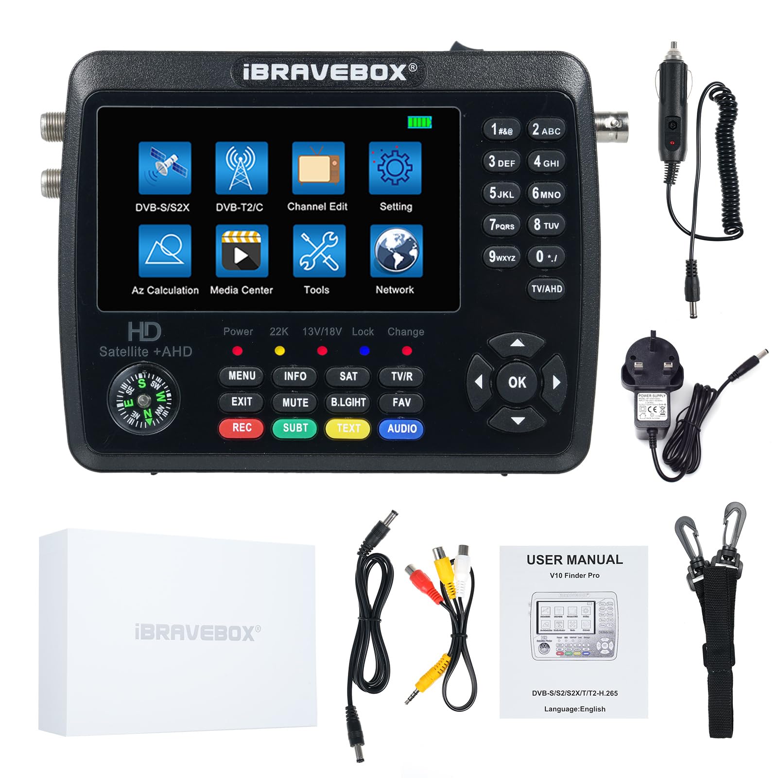 V10 Finder Pro+ Satellite Finder Signal Meter 4000mAh Battery for DVB-S/S2/S2X/T/T2/C Receiver HD Satellite TV Signal Finder 4.3inch LCD Screen