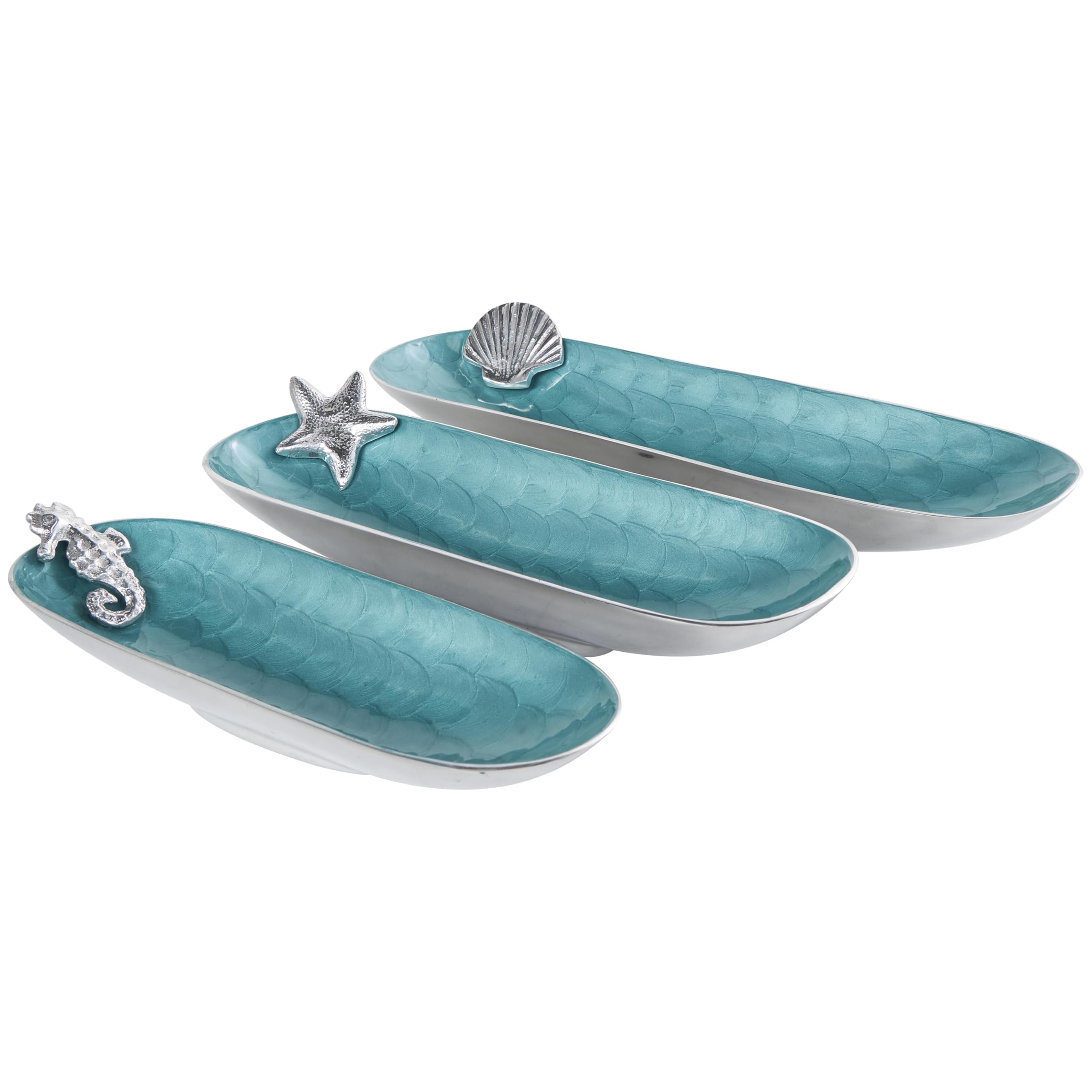 Juego de 3 cajas de recuerdo de aluminio con estrella de mar y conchas para decoración