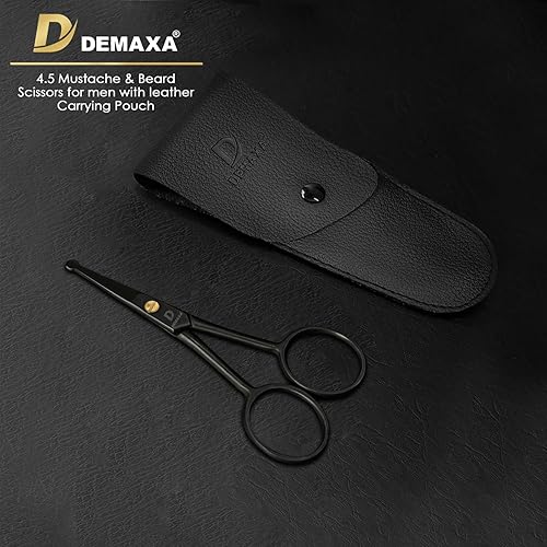 Miniatura 2 de Tijeras profesionales para bigote con 1 peine para bigote, 1 peine de barba y bolsa suave, tijeras de seguridad de punta redonda de 4.5 pulgadas