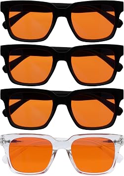 OPULIZE ERA Sleep & Recovery Glasses for Women & Men- Orange Lens- 99.9% Blue Light Blocking- Anti-Reflective & Anti-Glare- UV400 Protection- Oversized Frame- Night GlassesPack 4 of with 4 Pouches