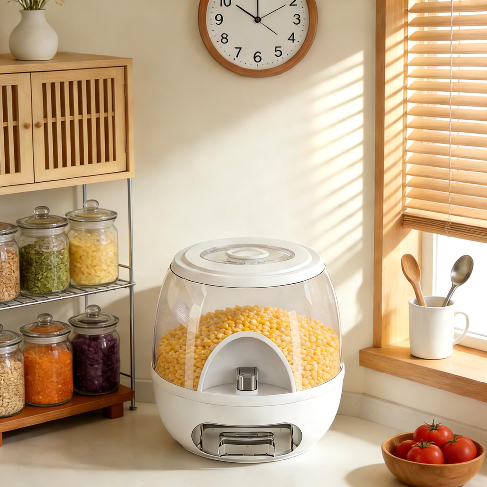 Contenitore per riso, contenitore ermetico per cereali, riso, noci, fagioli | Materiale per uso alimentare, bianco