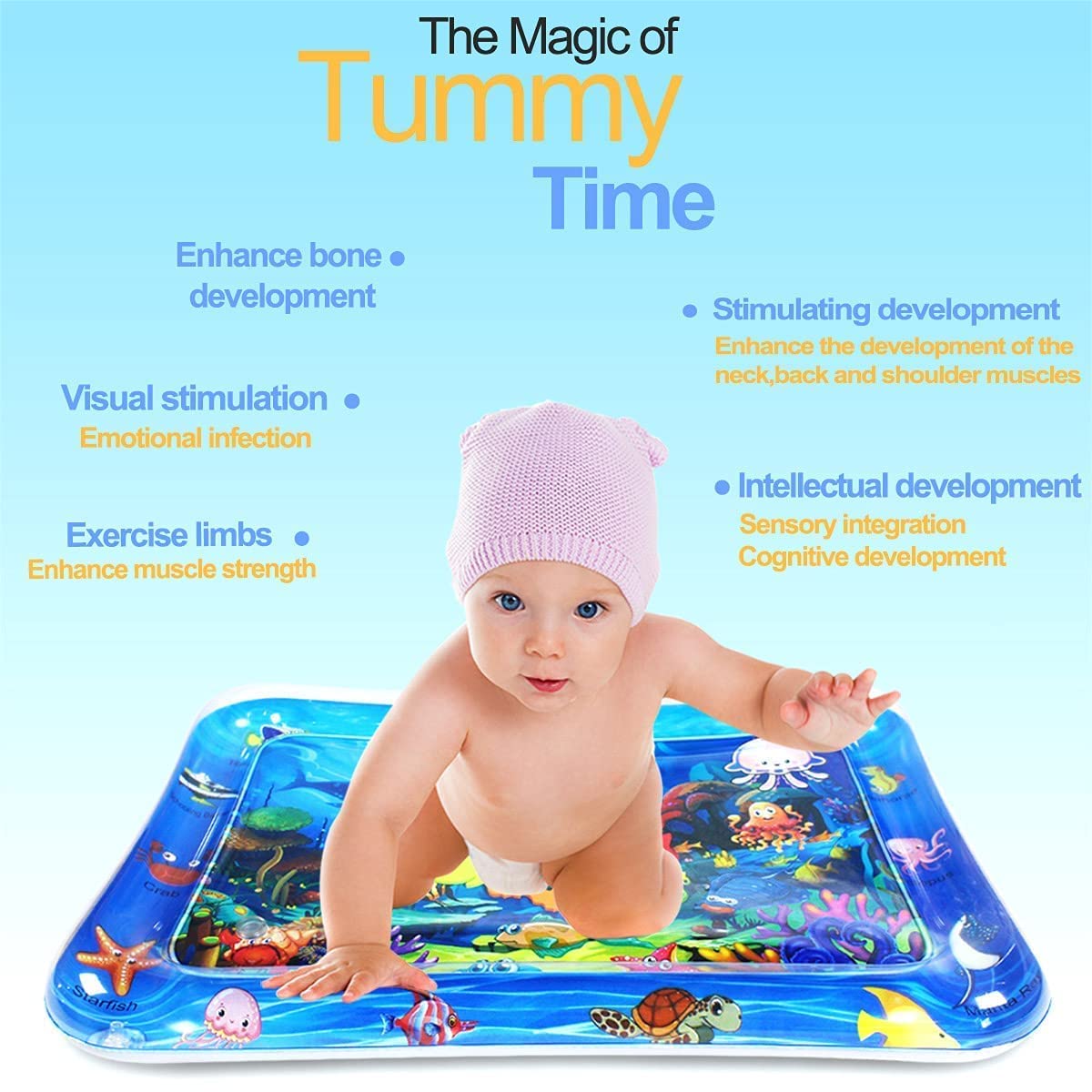 Inflatable Baby Water Play Mat for Tummy Time | Leakproof PVC Water Activity Mat for Indoor & Outdoor Baby Play and Sensory Engagement (Square) 1