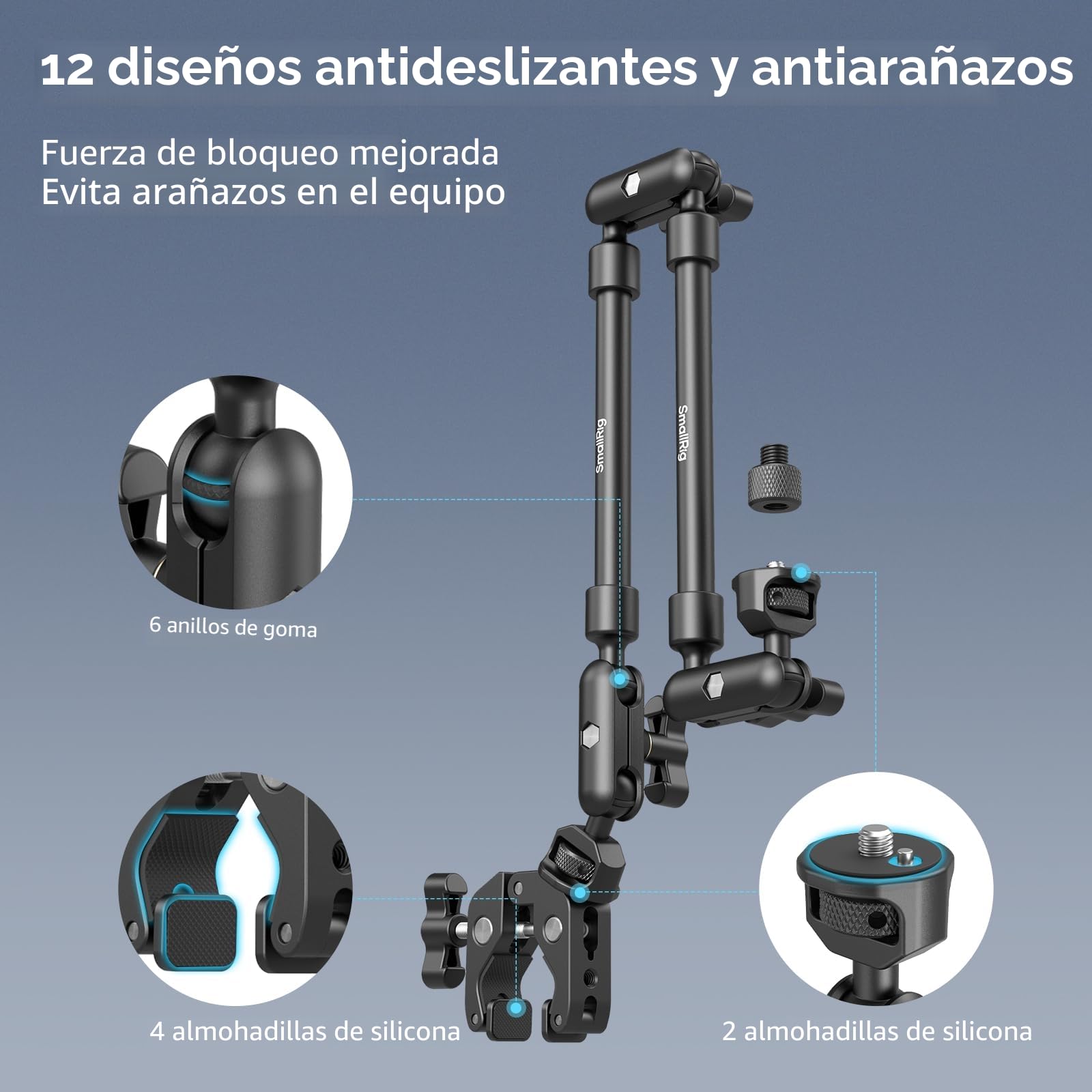 SMALLRIG Brazo Mágico de 22" con Abrazadera, Soporte para Teléfono Adjustable, Soporte Flexible para Cámara de Escritorio y Abrazadera, para Luz, Cámara Web, Micrófono, Cámara de Acción - 4766