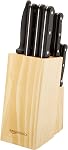 Amazon Basics 14-Piece Couteau de cuisine en acier inoxydable à haute teneur en carbone avec aiguiseur et bloc en bois de pin, noir