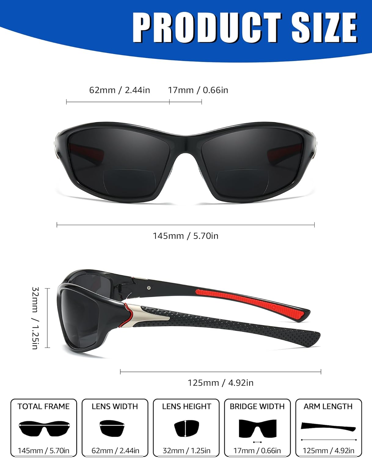 IGnaef Sports Bifocal Reading Sunglasses for Men Women, Wrap Around Sports Style Build-In Sun Readers UV400 Protection IF3029 - Image 3