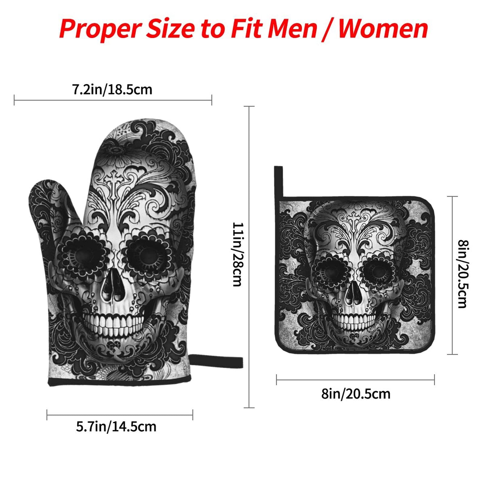 Mingnei Ofenhandschuhe & Topflappen Im Gothic-Totenkopf Design – Schwarz, Hitzebeständig – Set Für Küche, Grill