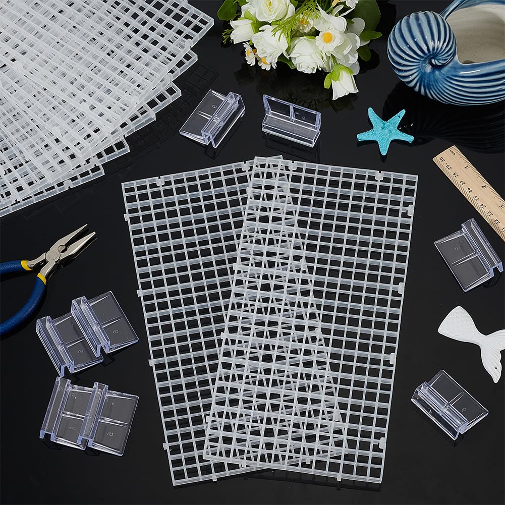 BENECREAT 8 tapas transparentes para acuario, 15 x 29,7 x 0,7 cm, cubierta rectangular para pecera, tablero de aislamiento de rejilla de plástico con 8 clips de plástico para acuario
