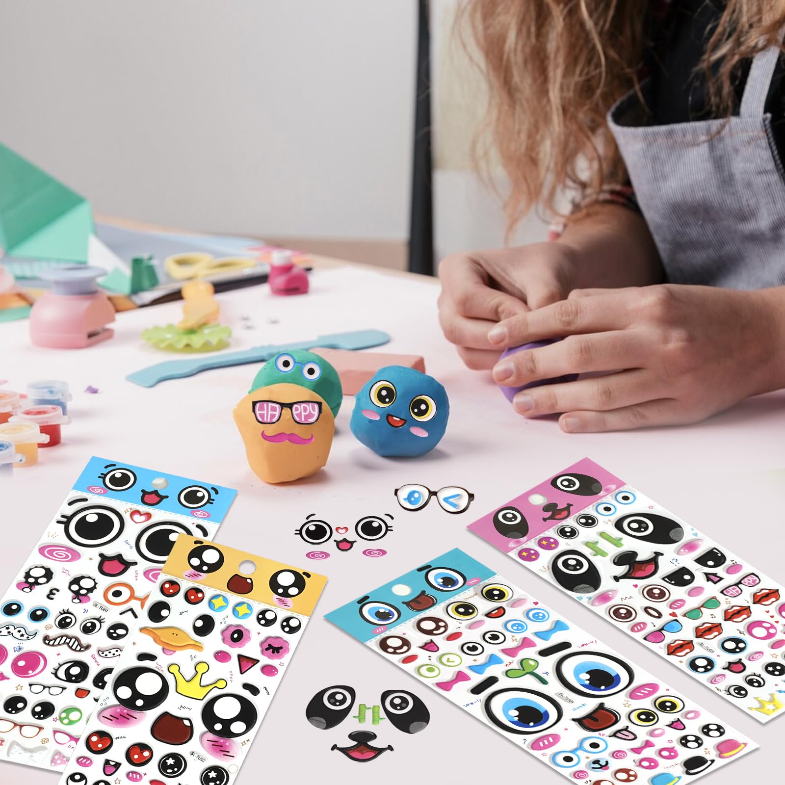 Jactales Puffy Googly Eyes Stickers for Kids Crafts,Sticky Foam Eyeball Stickers,Wiggle Eye Stickers with Mouth Nose - Self Adhesive, Assorted Sizes: Small and Large,Easy Peel and Stick on,4 Sheets - Image 4