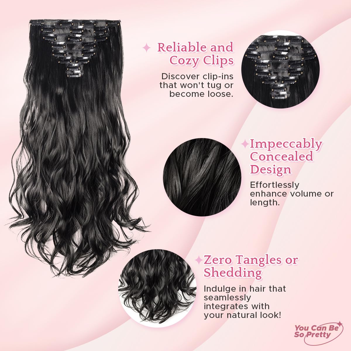 SEGO Pro Clip in Hair Extensions 8 Pcs 18 Clips Full Head Synthetic Fiber Hair Pieces for Women Curly 24 Inch (Dark Black) - Image 4