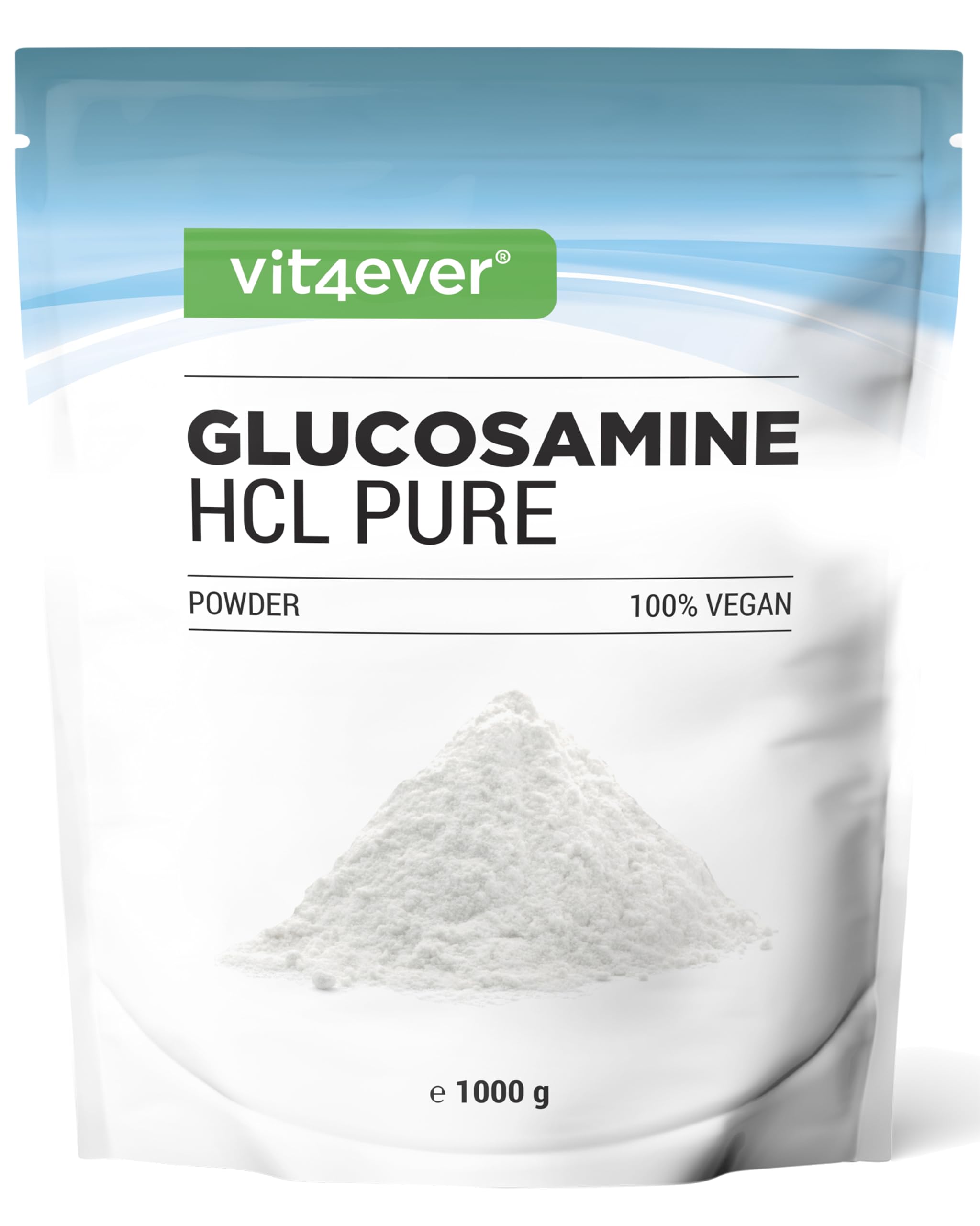 vit4ever Glucosamin HCL Pure - 1000 g - reines Pulver ohne Zusätze | pflanzliche Fermentation, laborgeprüft, vegan, hochdosiert