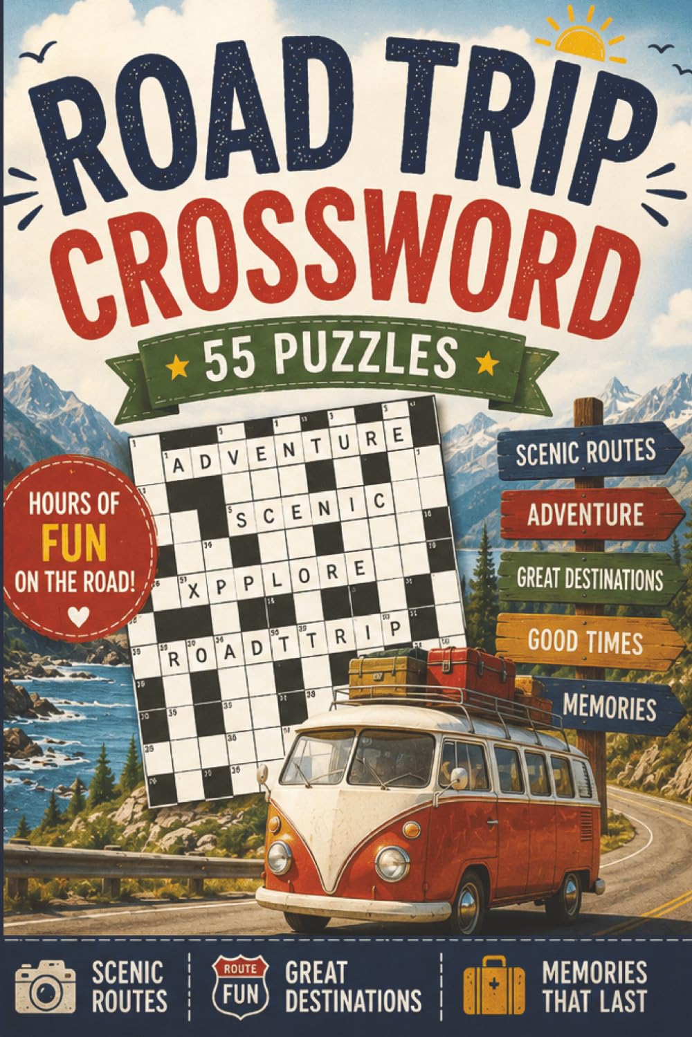 Road Trip Crossword Puzzle Book: 55 Fun Road Trip Crosswords with 55 Fascinating Travel Facts | Brain Games for Travelers, Adventurers, Teens, Adults & Seniors