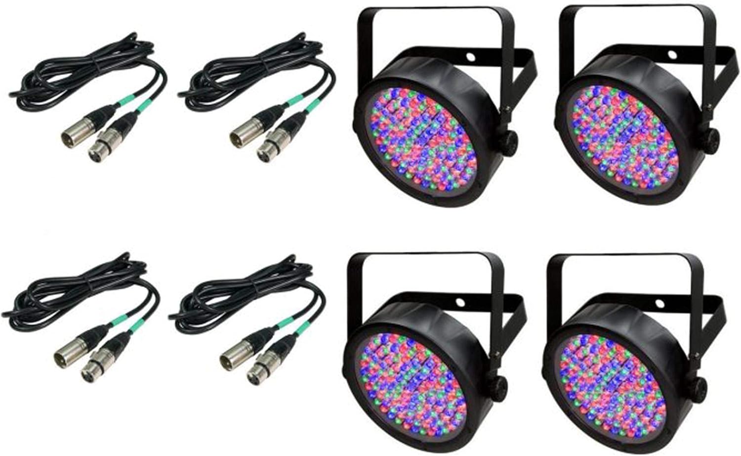 (4) Chauvet DJ SlimPar 56 LED Slim Par Can Pro RGB Lighting Effects + DMX Cables