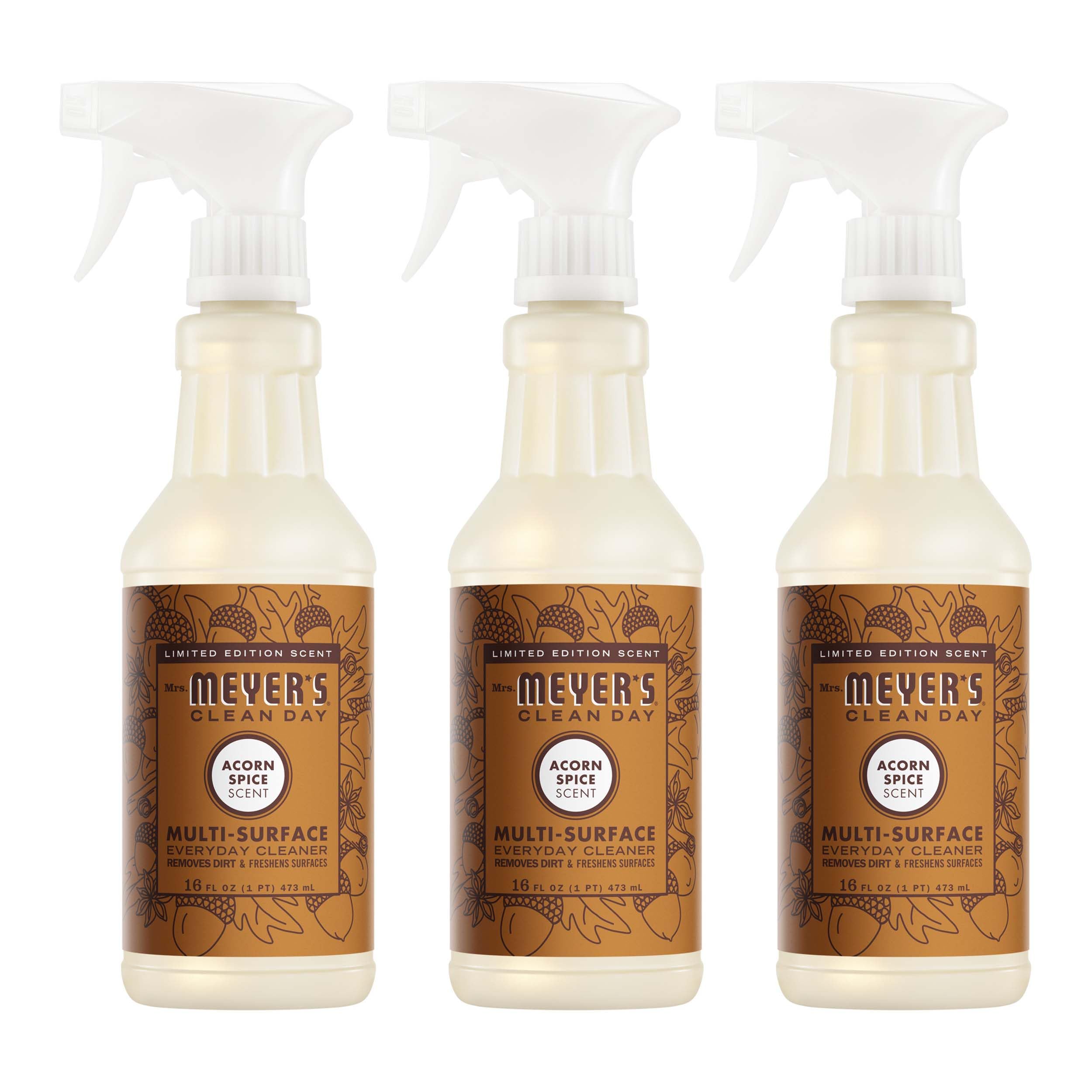 MRS. MEYER'S CLEAN DAY Multi-Surface Everyday Cleaner, Acorn Spice Scent, 16 Fl Oz Bottle - 3 Pack