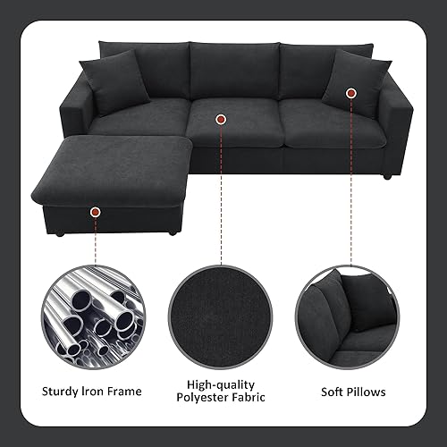 Miniatura 7 de JIVOIT Moderno juego de sofá modular con otomana convertible, juego de sofá en forma de L de 100.4 x 64.6 pulgadas con 2 almohadas gratis, juego de
