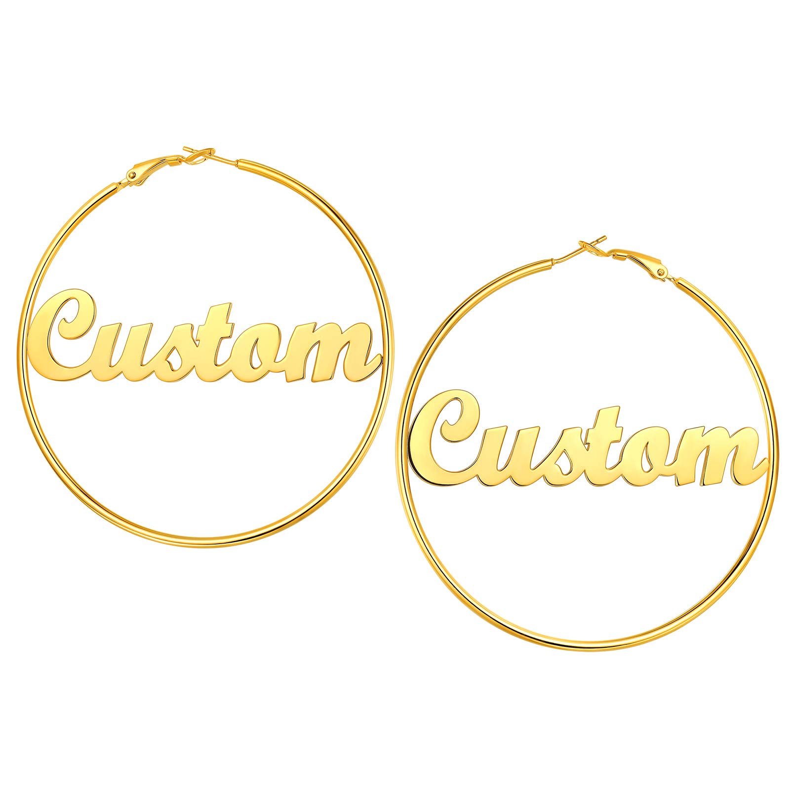 Custom4U Bamboo Earrings for Women Personalized Gold Hoop Name Earrings