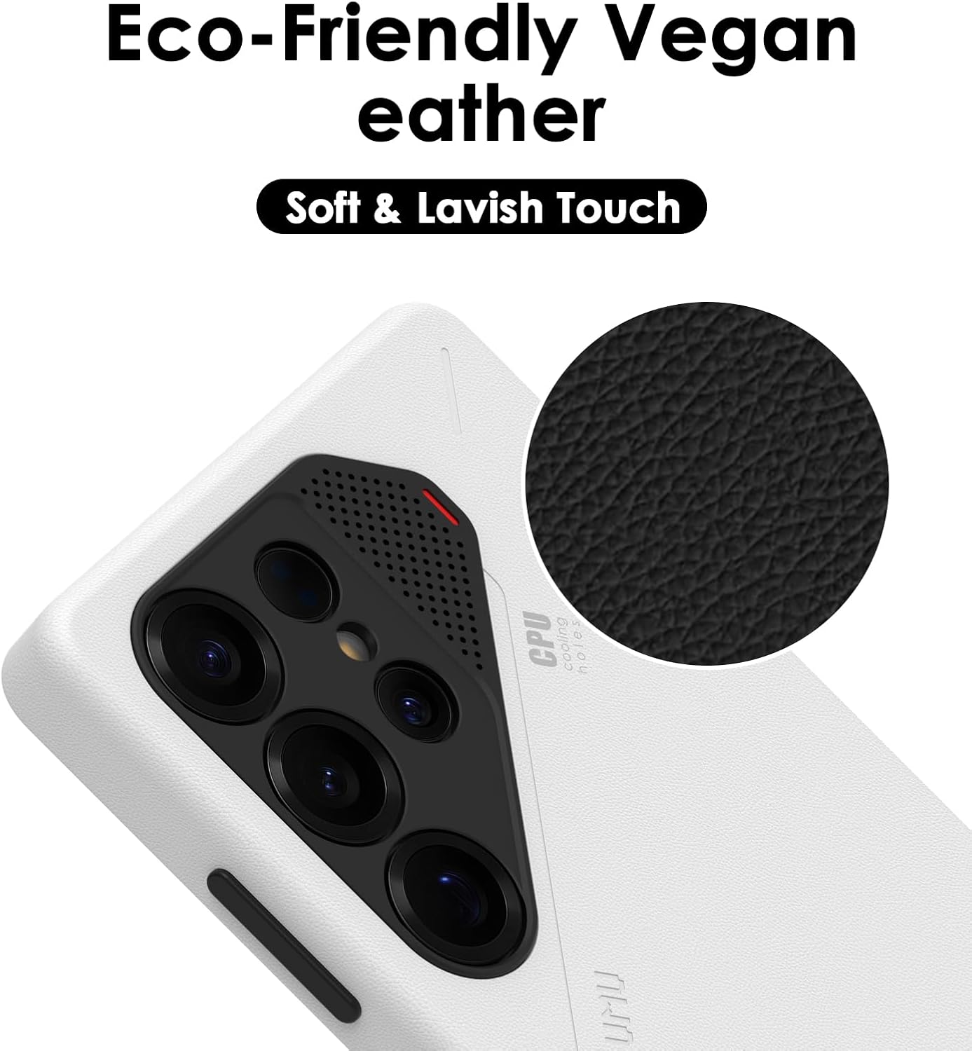 Aulumu S25 Ultra Galaxy Vegan Leather Magnetic Case | Compatible with MagSafe | Passive Cooling Samsung Galaxy S25 Ultra Case - White - Image 3