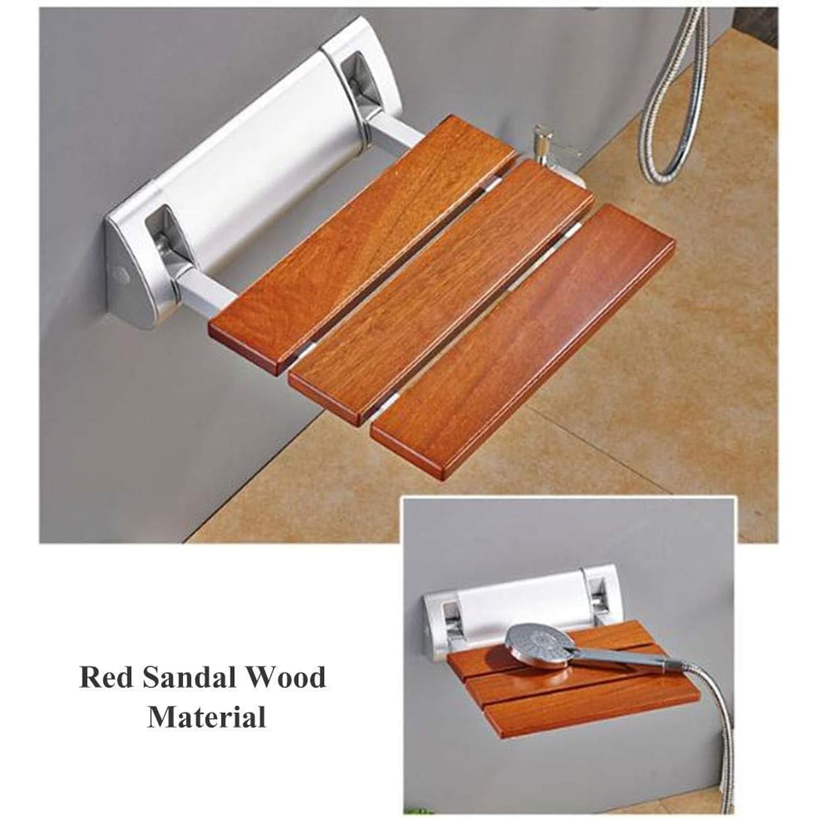 Asiento de Ducha Plegable Taburete de baño Plegable montado en la Pared de Madera Silla de Asiento de Ducha Plegable, soporta 330 lbs para Personas Mayores, discapacitados