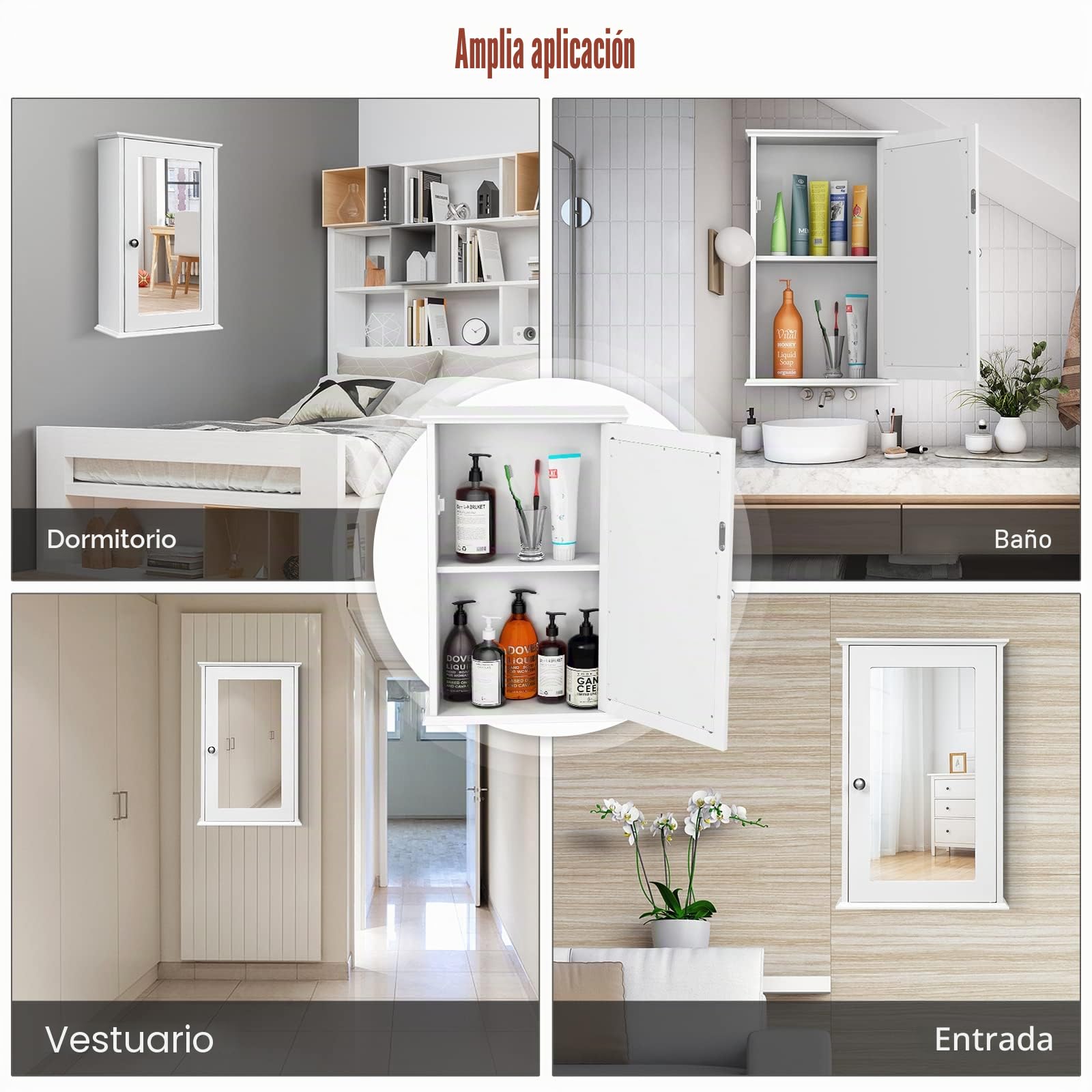 GIANTEX Armario de Pared con Espejo, Mueble de Baño Colgante con Espacio de Almacenamiento, Estante Interior Ajustable, 34 x 15 x 53 cm (Blanco)