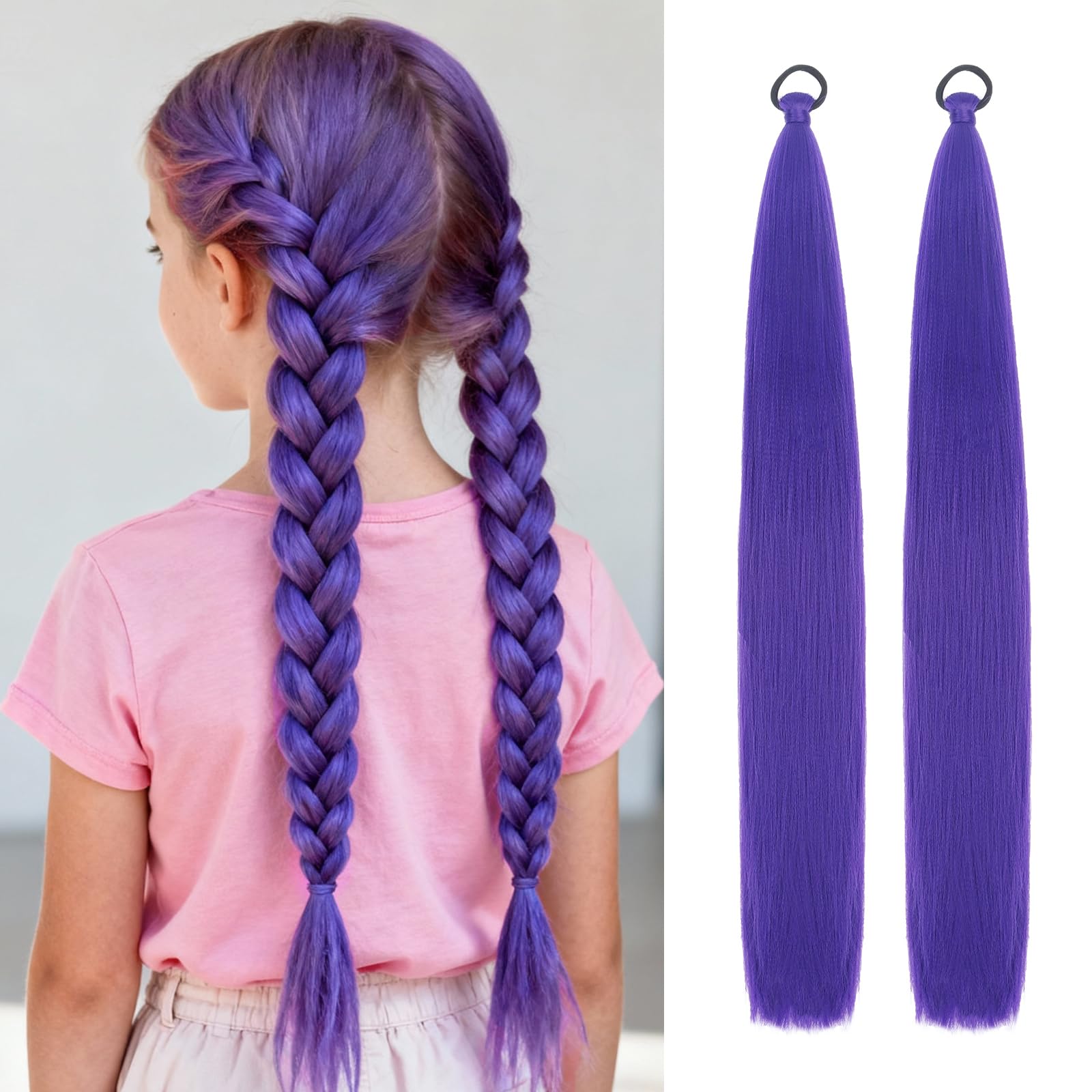 Vemet 2 Packs Purple Ponytail Extension with Elastic Tie 26 Inch(2 PCS) purple