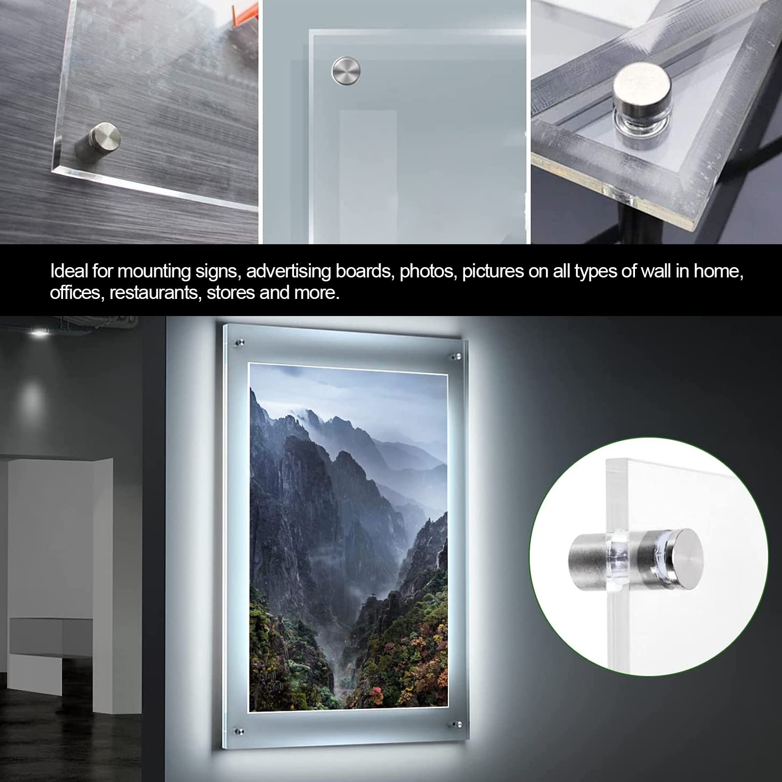 Ensemble de vis publicitaires entretoise en acier inoxydable pour cadre photo plaque de verre 19x80mm anti-rayures