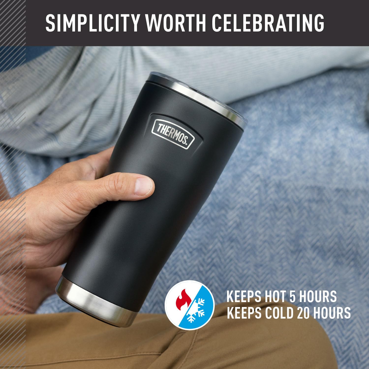 THERMOS Icon Series Edelstahlbecher mit Schiebeverschluss, 530 ml, matter Edelstahl