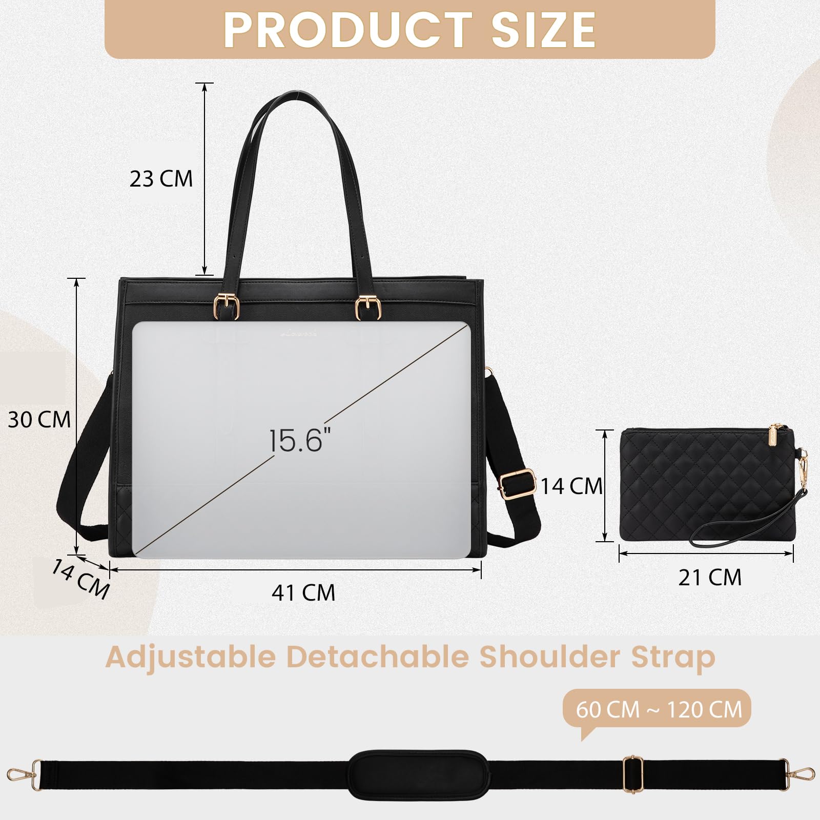 LOVEVOOK Sac Ordinateur Portable 15,6 Pouces, Cabas Femme Grand Format, Pochette Cours, Imperméable Cartable De Travail, Fourre Tout, Portés Main Pour Voyage Affaires Travail, Noir