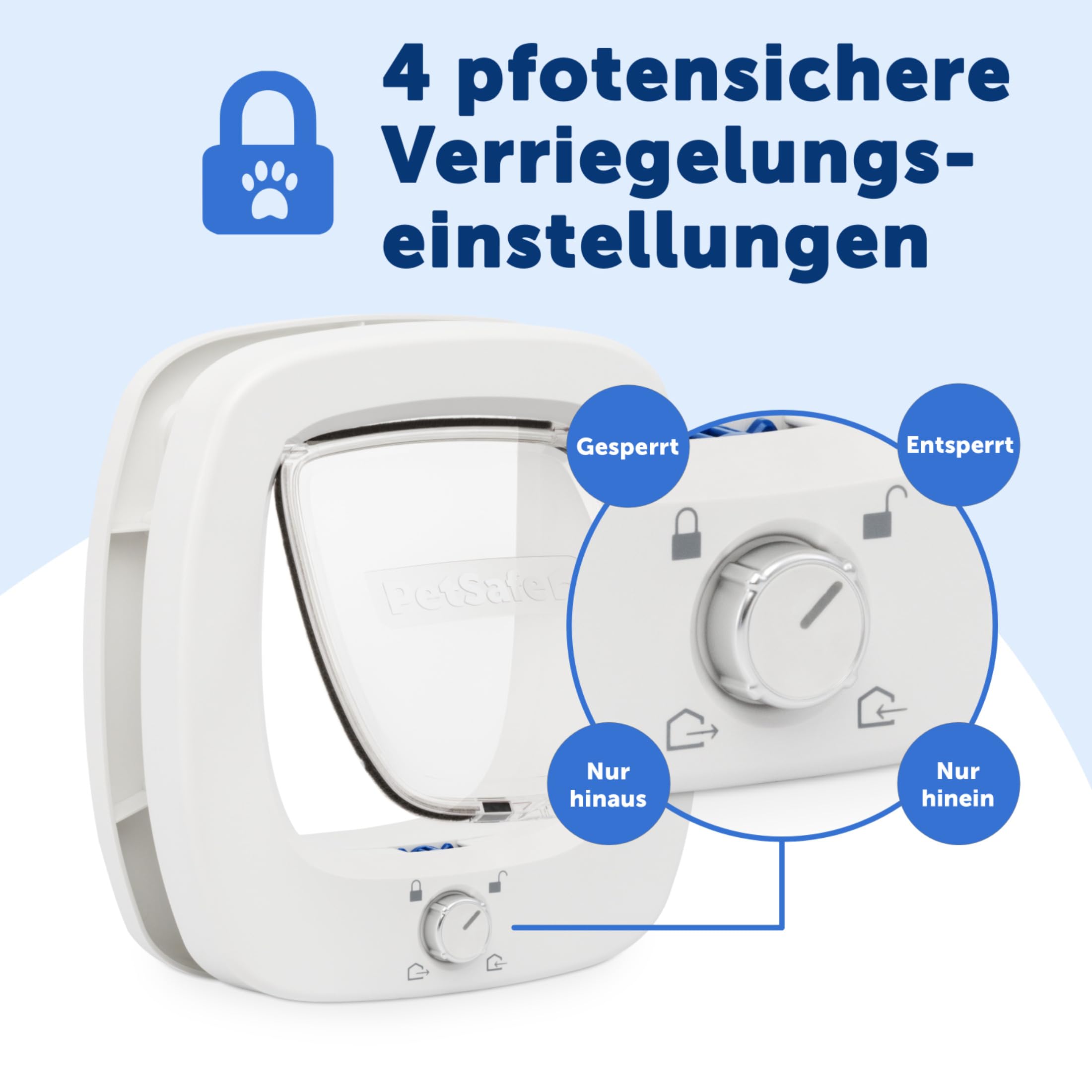 PetSafe Große Katzenklappe - Für Türen im Innen- & Außenbereich - 4 Verschlussoptionen & Sanft Schließende Klappe - Für Katzen & Kleine Hunde